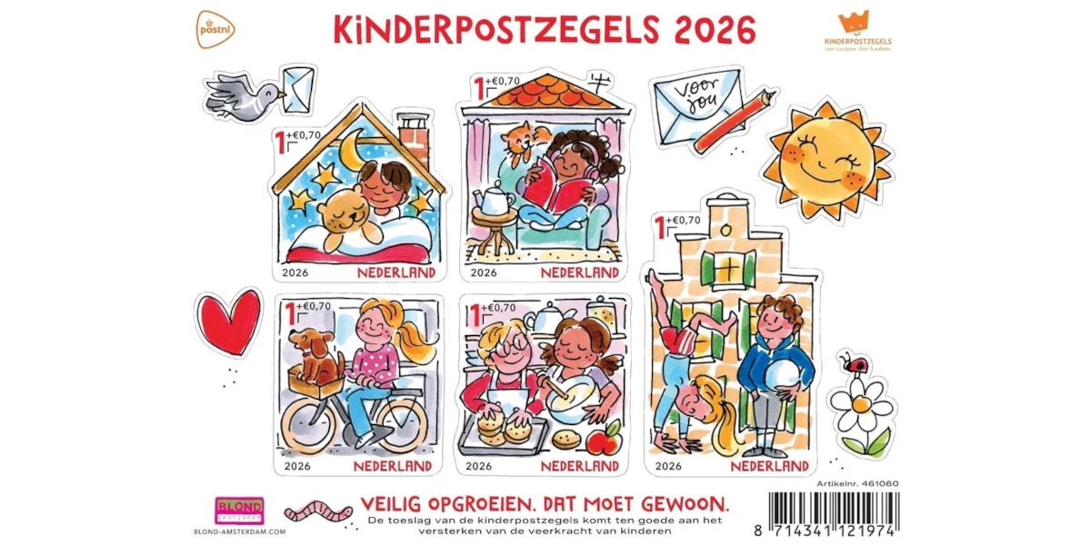 Kinderpostzegels 2026 ontworpen door Blond Amsterdam